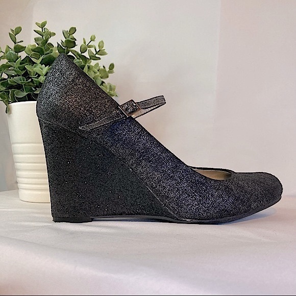 🖤Black Glitter Elegant Evening Wedge Heels (Round Toe) - "Trend Report " - Picture 3 of 15